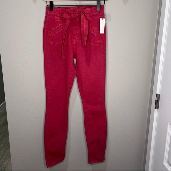 Mother Jeans The Tie Patch Looker Red Skinny Slim Fruit Punch Pants Holiday - Picture 1 of 16